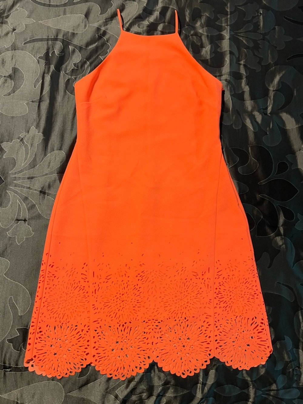 NWT Karen Millen Shift Cocktail Dress Bright Vibrant Orange Laser-Cut Hem Size 6